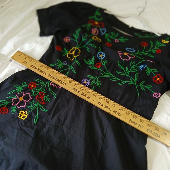 eShakti Sz XL 18 (US 12) Black Floral Embroidered Dress cotton blend - Picture 12 of 15